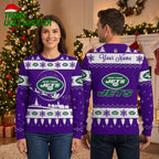 Personalized New York Jets Snowflake Santa Sleigh Custom Name Ugly Christmas Sweater