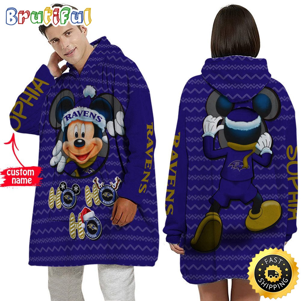 Personalized NFL Baltimore Ravens Blanket Hoodie Mickey Unisex Hoodie