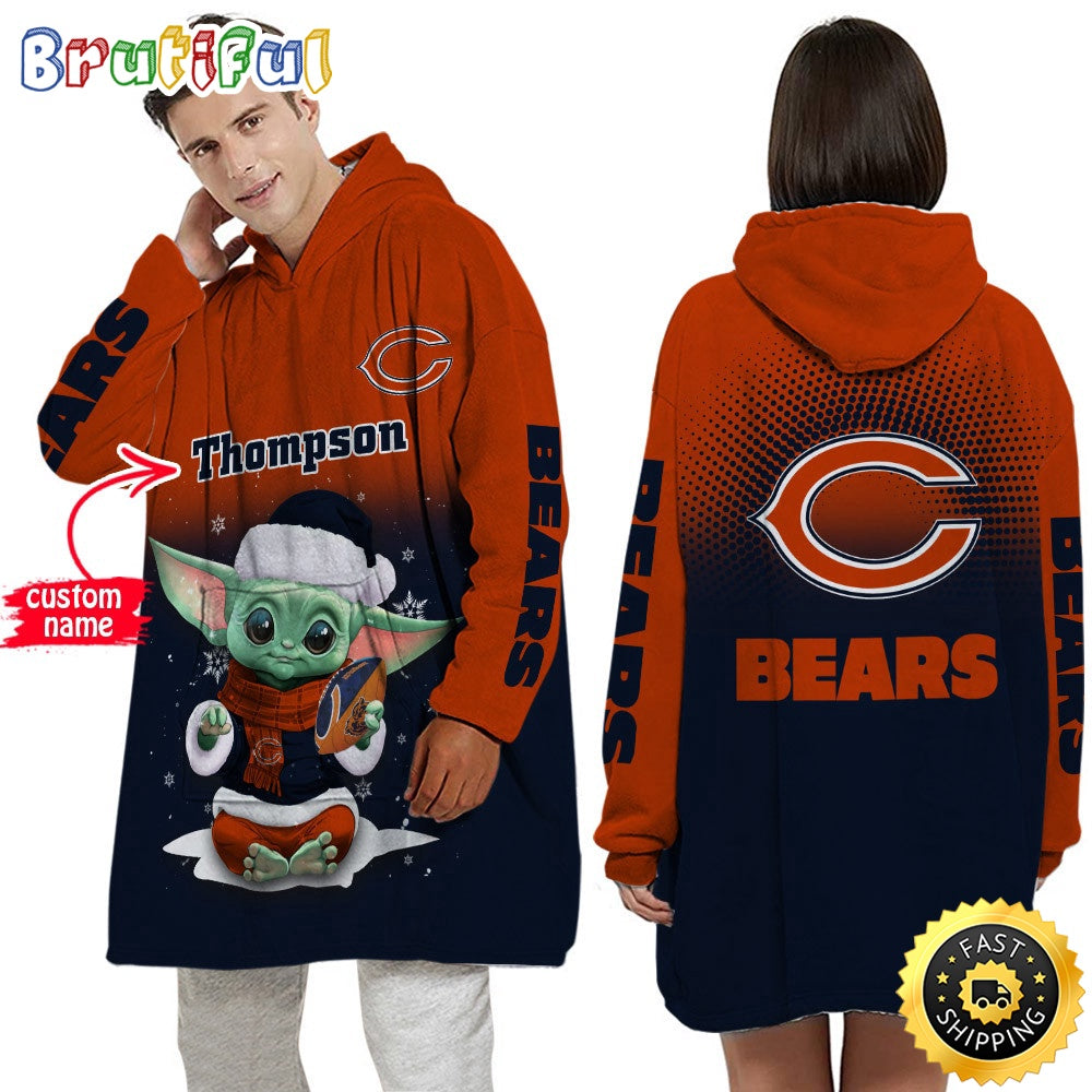 Personalized NFL Chicago Bears Blanket Hoodie Baby Yoda Lover Unisex Hoodie
