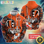 Personalized NFL Cincinnati Bengals Hoodie Mickey Mouse Flower 3D Print Hoodie
