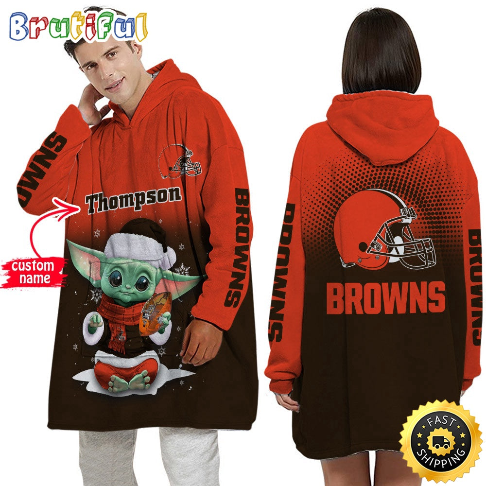 Personalized NFL Cleveland Browns Blanket Hoodie Baby Yoda Lover Unisex Hoodie