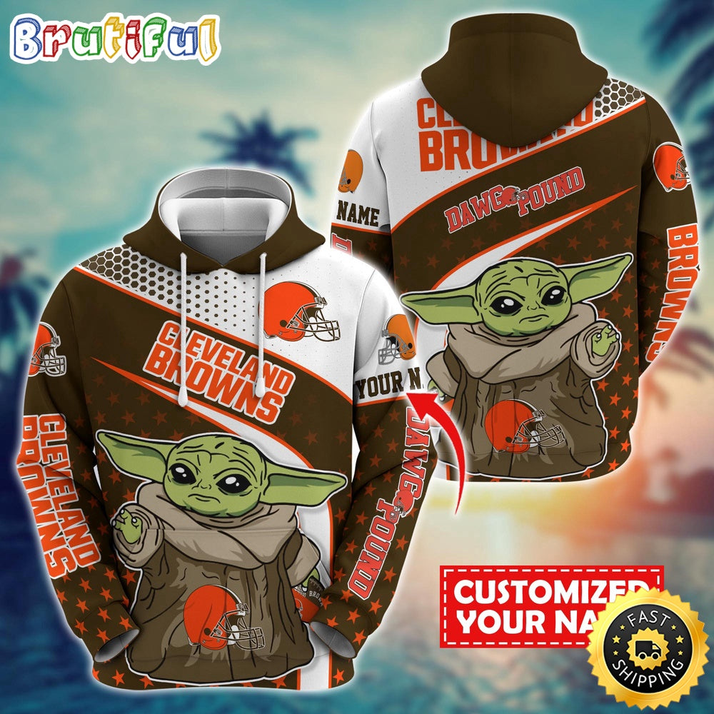 Personalized NFL Cleveland Browns Hoodie Baby Yoda All Over Print Hoodie