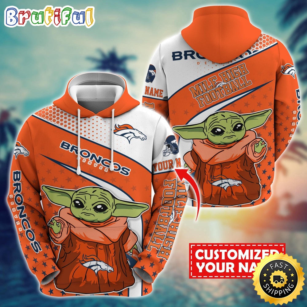 Personalized NFL Denver Broncos Hoodie Baby Yoda All Over Print Hoodie