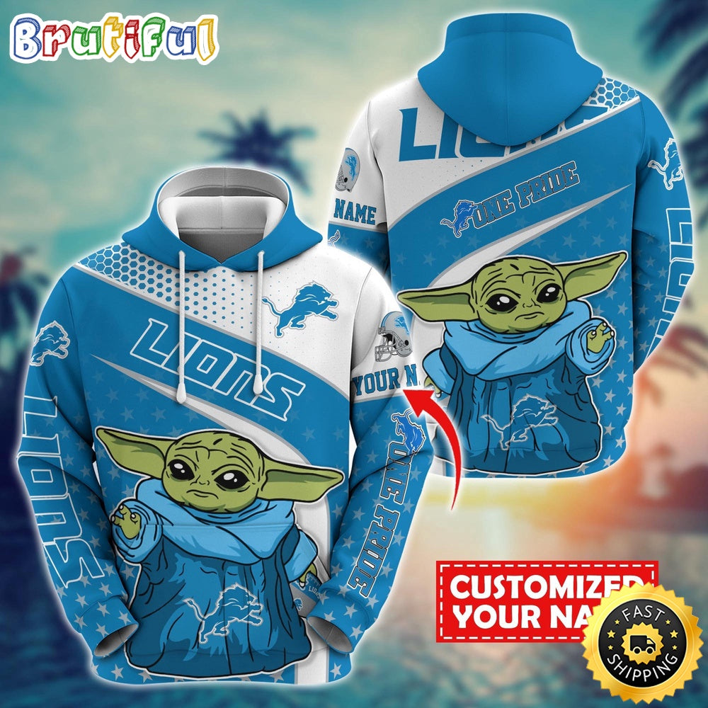 Personalized NFL Detroit Lions Hoodie Baby Yoda All Over Print Hoodie