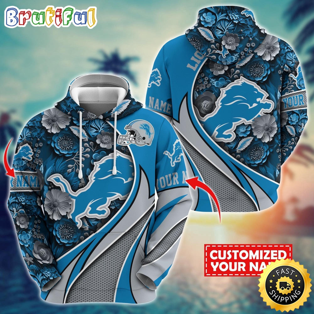 Personalized NFL Detroit Lions Hoodie Flower Print 3D Hoodie