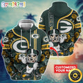 Personalized NFL Green Bay Packers Hoodie Mickey Mouse Flower 3D Print Hoodie