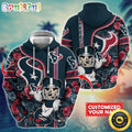 Personalized NFL Houston Texans Hoodie Mickey Mouse Flower 3D Print Hoodie