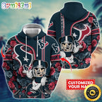 Personalized NFL Houston Texans Hoodie Mickey Mouse Flower 3D Print Hoodie