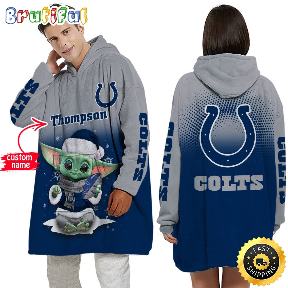 Personalized NFL Indianapolis Colts Blanket Hoodie Baby Yoda Lover Unisex Hoodie