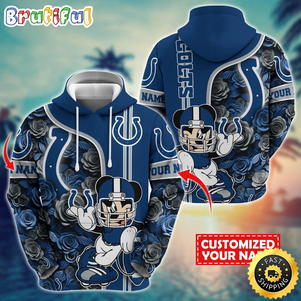 Personalized NFL Indianapolis Colts Hoodie Mickey Mouse Flower 3D Print Hoodie
