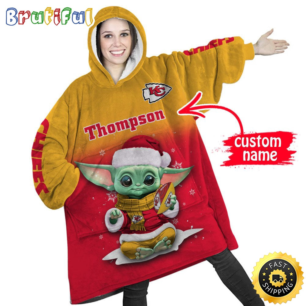 Personalized NFL Kansas City Chiefs Blanket Hoodie Baby Yoda Lover Unisex Hoodie