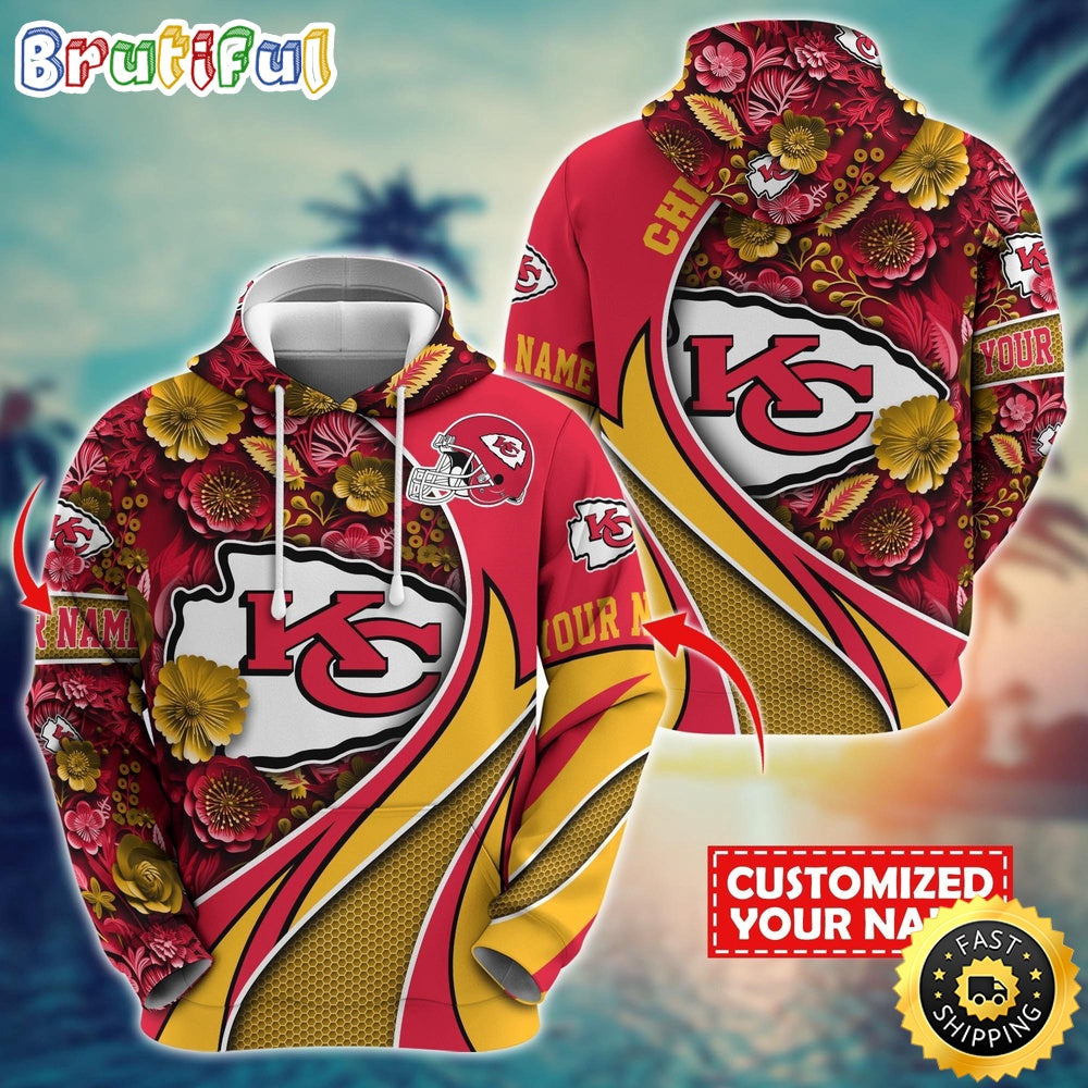 Personalized NFL Kansas City Chiefs Hoodie Flower Print 3D Hoodie