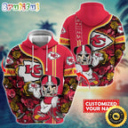 Personalized NFL Kansas City Chiefs Hoodie Mickey Mouse Flower 3D Print Hoodie