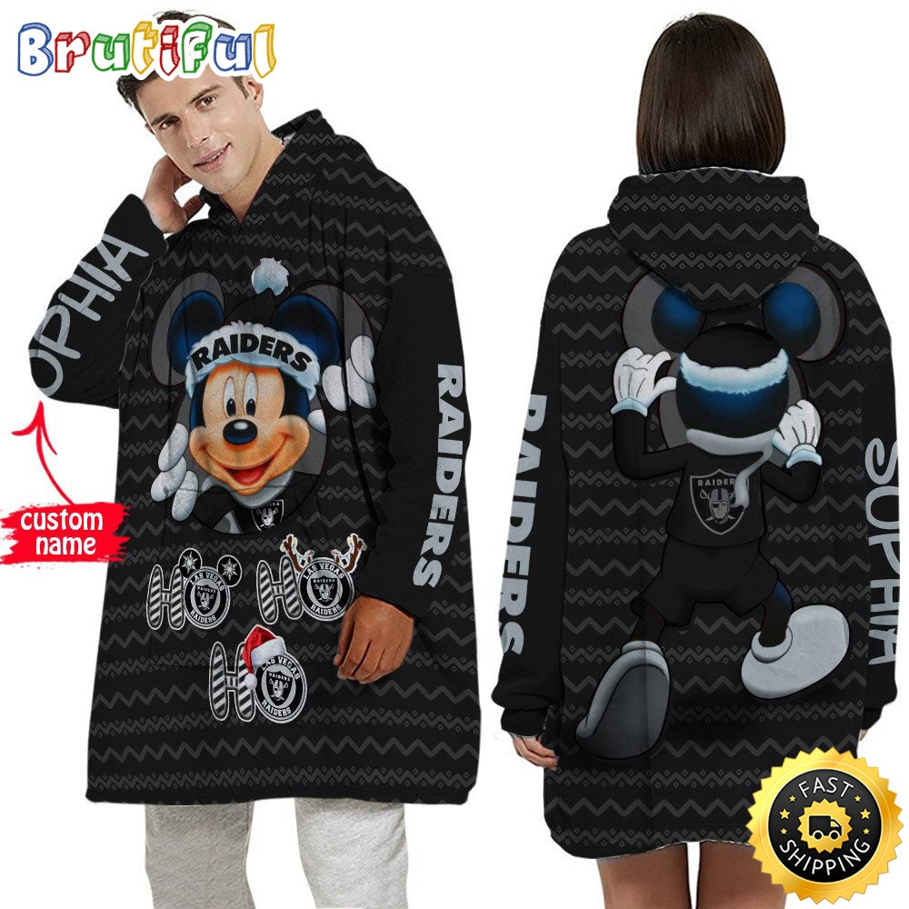 Personalized NFL Las Vegas Raiders Blanket Hoodie Mickey Unisex Hoodie
