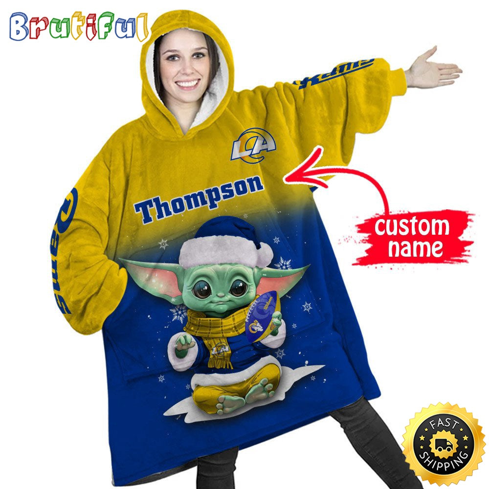 Personalized NFL Los Angeles Rams Blanket Hoodie Baby Yoda Lover Unisex Hoodie