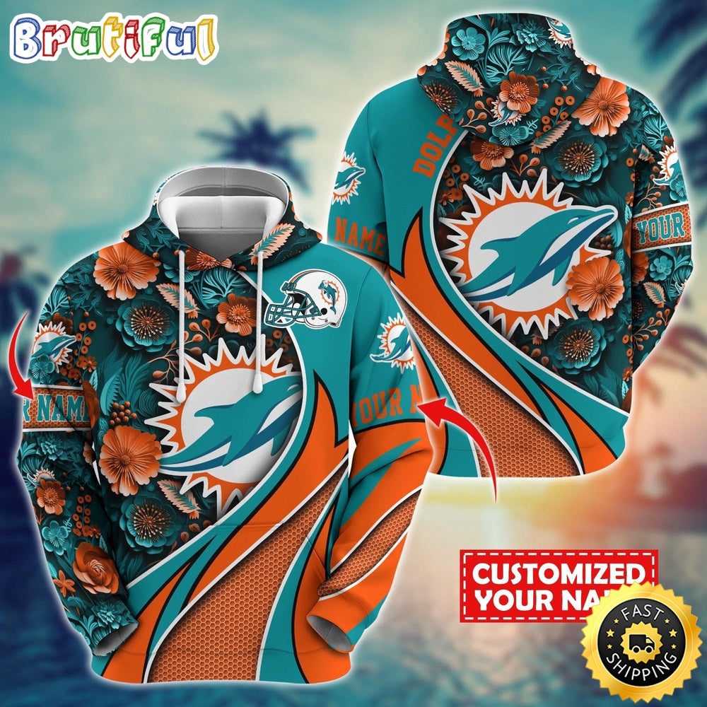 Personalized NFL Miami Dolphins Hoodie Flower Print 3D Hoodie