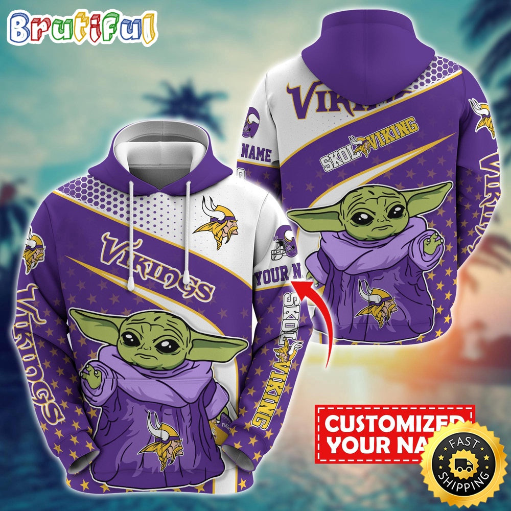 Personalized NFL Minnesota Vikings Hoodie Baby Yoda All Over Print Hoodie