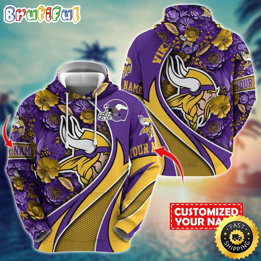 Personalized NFL Minnesota Vikings Hoodie Flower Print 3D Hoodie