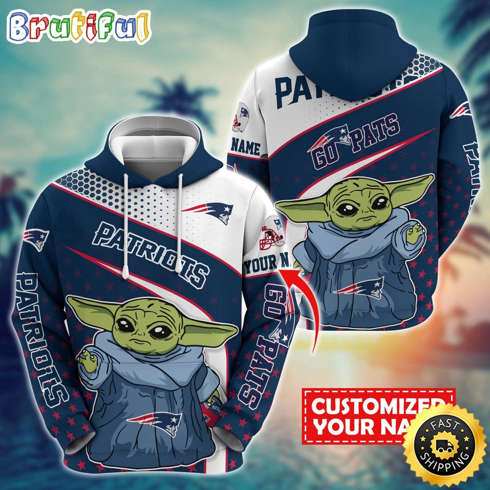 Personalized NFL New England Patriots Hoodie Baby Yoda All Over Print Hoodie