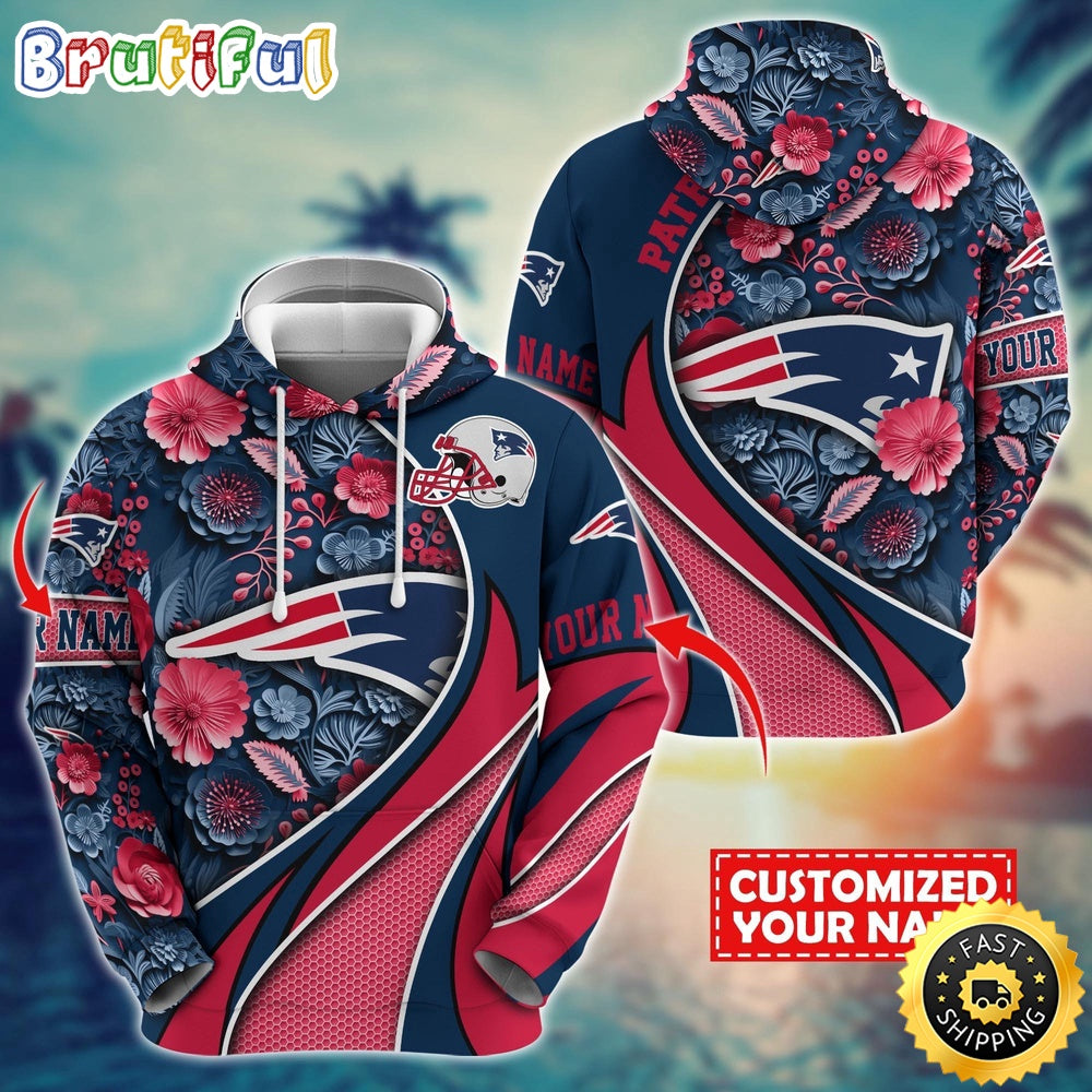 Personalized NFL New England Patriots Hoodie Flower Print 3D Hoodie