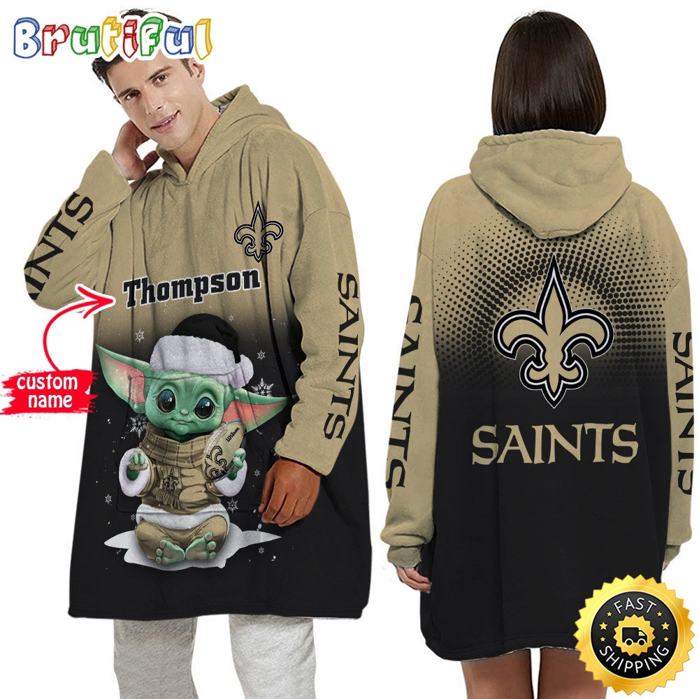 Personalized NFL New Orleans Saints Blanket Hoodie Baby Yoda Lover Unisex Hoodie