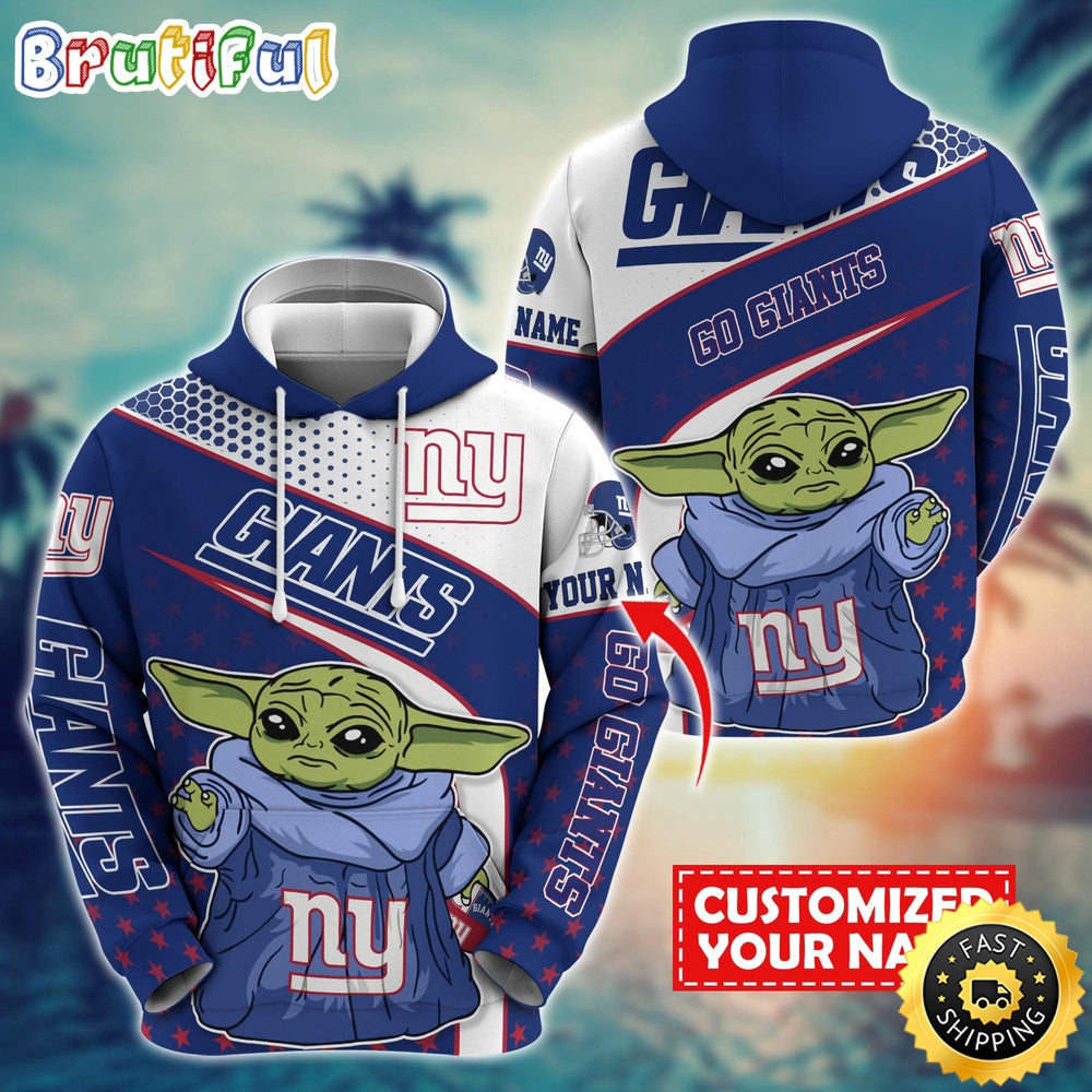 Personalized NFL New York Giants Hoodie Baby Yoda All Over Print Hoodie