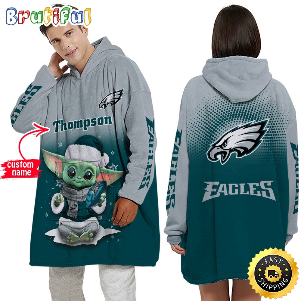 Personalized NFL Philadelphia Eagles Blanket Hoodie Baby Yoda Lover Unisex Hoodie