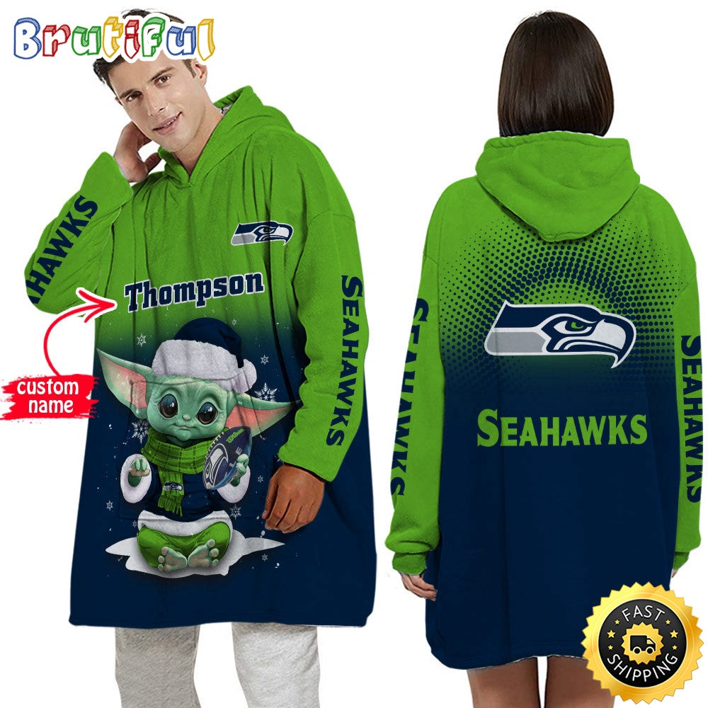 Personalized NFL Seattle Seahawks Blanket Hoodie Baby Yoda Lover Unisex Hoodie
