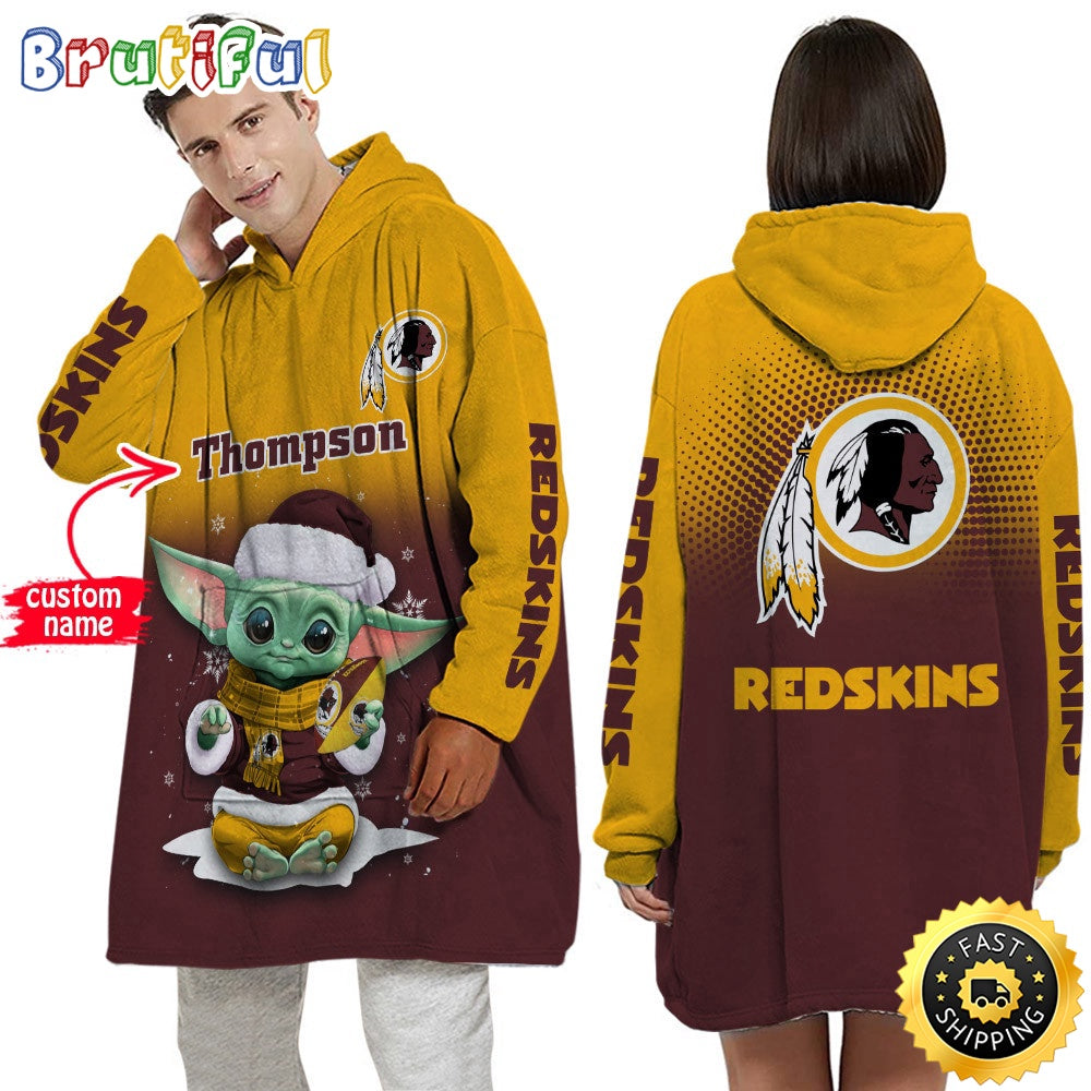 Personalized NFL Washington Commanders Blanket Hoodie Baby Yoda Lover Unisex Hoodie
