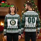 Personalized Oakland Athletics Logo Custom Name And Number Ugly Christmas Sweater