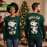Personalized Oakland Athletics Snoopy Baseball Player Custom Name And Number Ugly Christmas Sweater