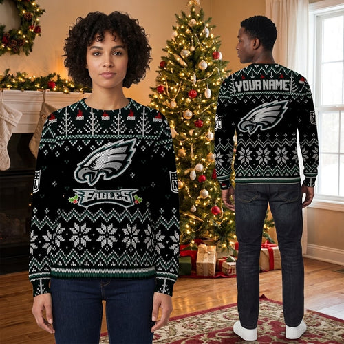 Personalized Philadelphia Eagles Logo Custom Name Ugly Christmas Sweater