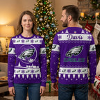 Personalized Philadelphia Eagles Snowy Village Custom Name Ugly Christmas Sweater
