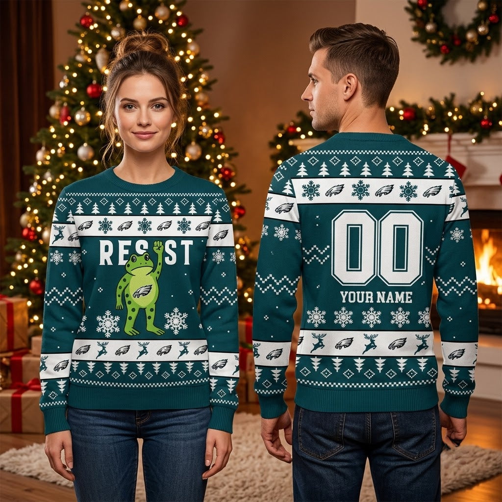 Personalized Portland Eagles Resist Frog Custom Name And Number Ugly Christmas Sweater