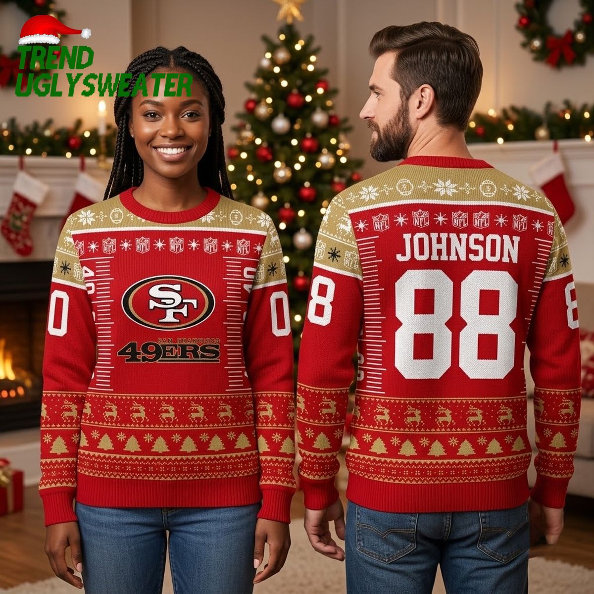 Personalized San Francisco 49ers Logo Custom Name And Number Ugly Christmas Sweater