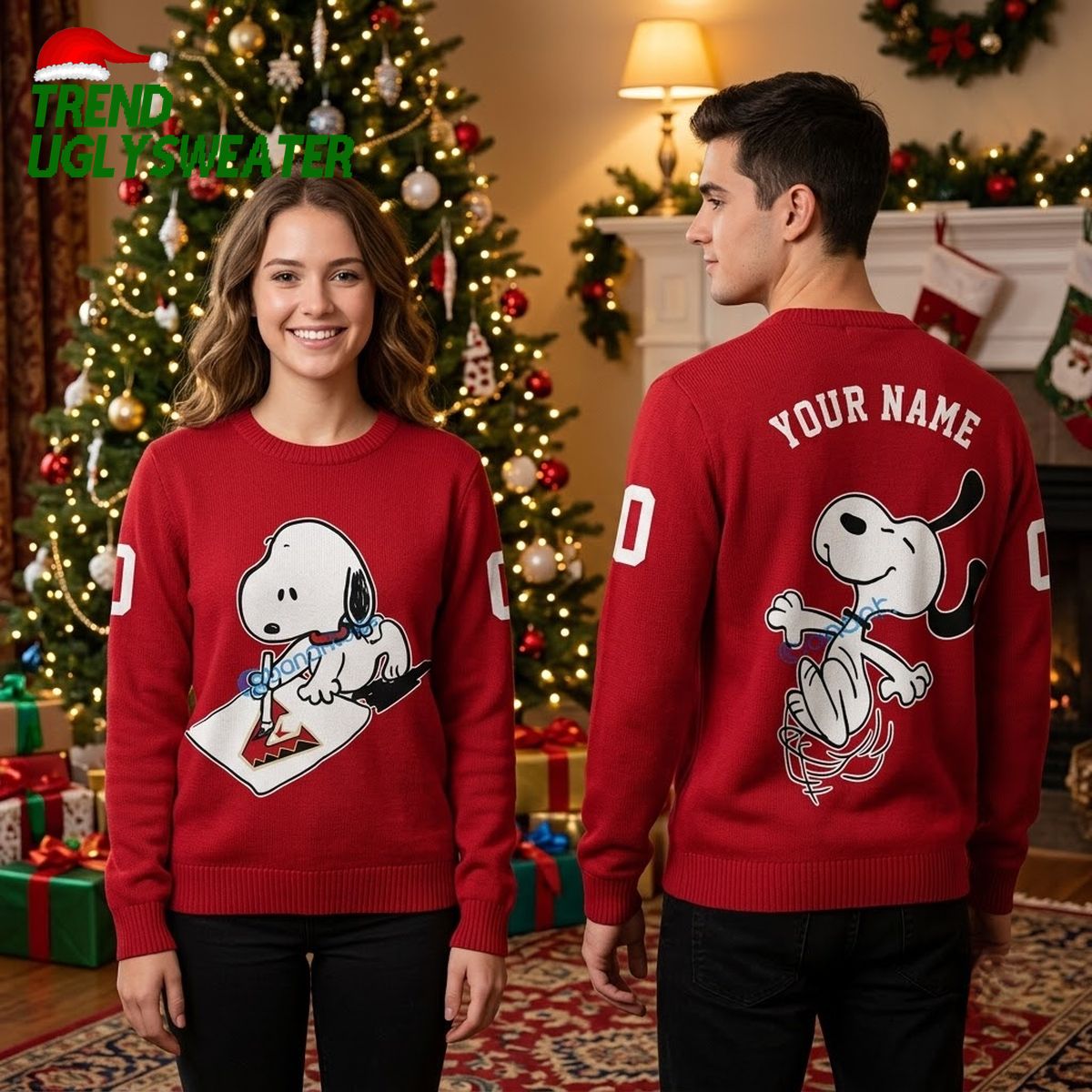 Personalized Snoopy Baseball Player Custom Name And Number Red Ugly Christmas Sweater