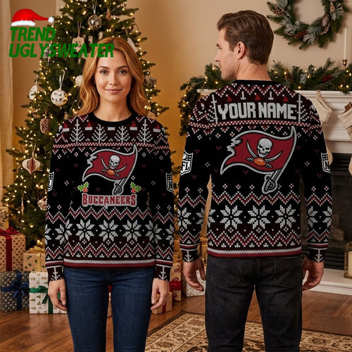 Personalized Tampa Bay Buccaneers Skull Pirate Flag Custom Name Ugly Christmas Sweater