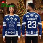 Personalized Toronto Maple Leafs Snowflake Custom Name And Number Blue Ugly Christmas Sweater