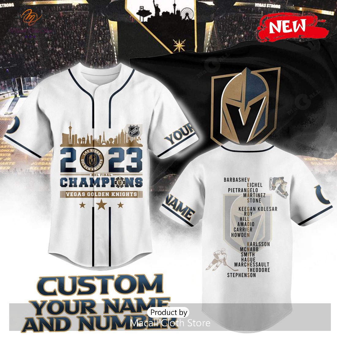 Personalized Vegas Golden Knights Stanley Cup Champions 2023 White Baseball Jersey