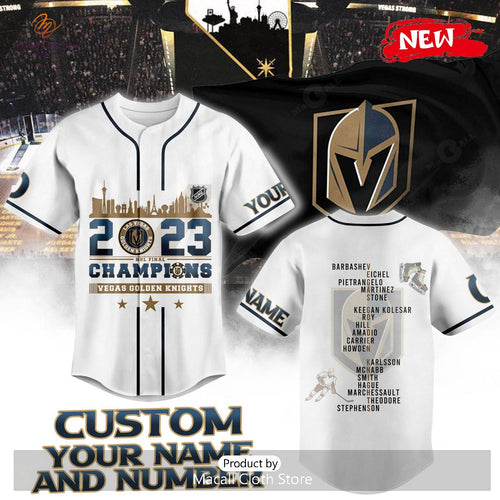 Personalized Vegas Golden Knights Stanley Cup Champions 2023 White Baseball Jersey