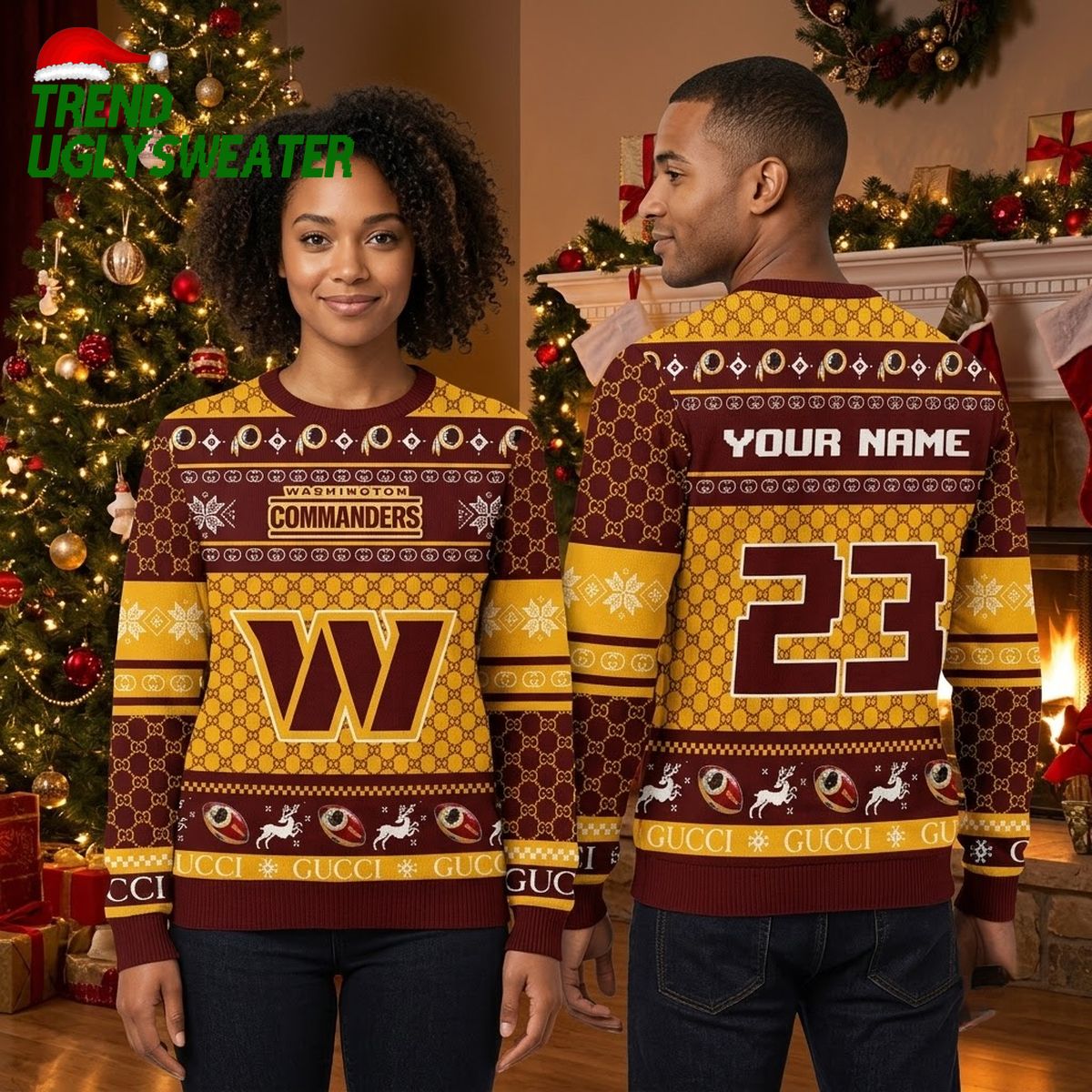 Personalized Washington Commanders Custom Name And Number Ugly Christmas Sweater