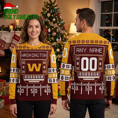 Personalized Washington Commanders Football Scoreboard Custom Name And Number Ugly Christmas Sweater