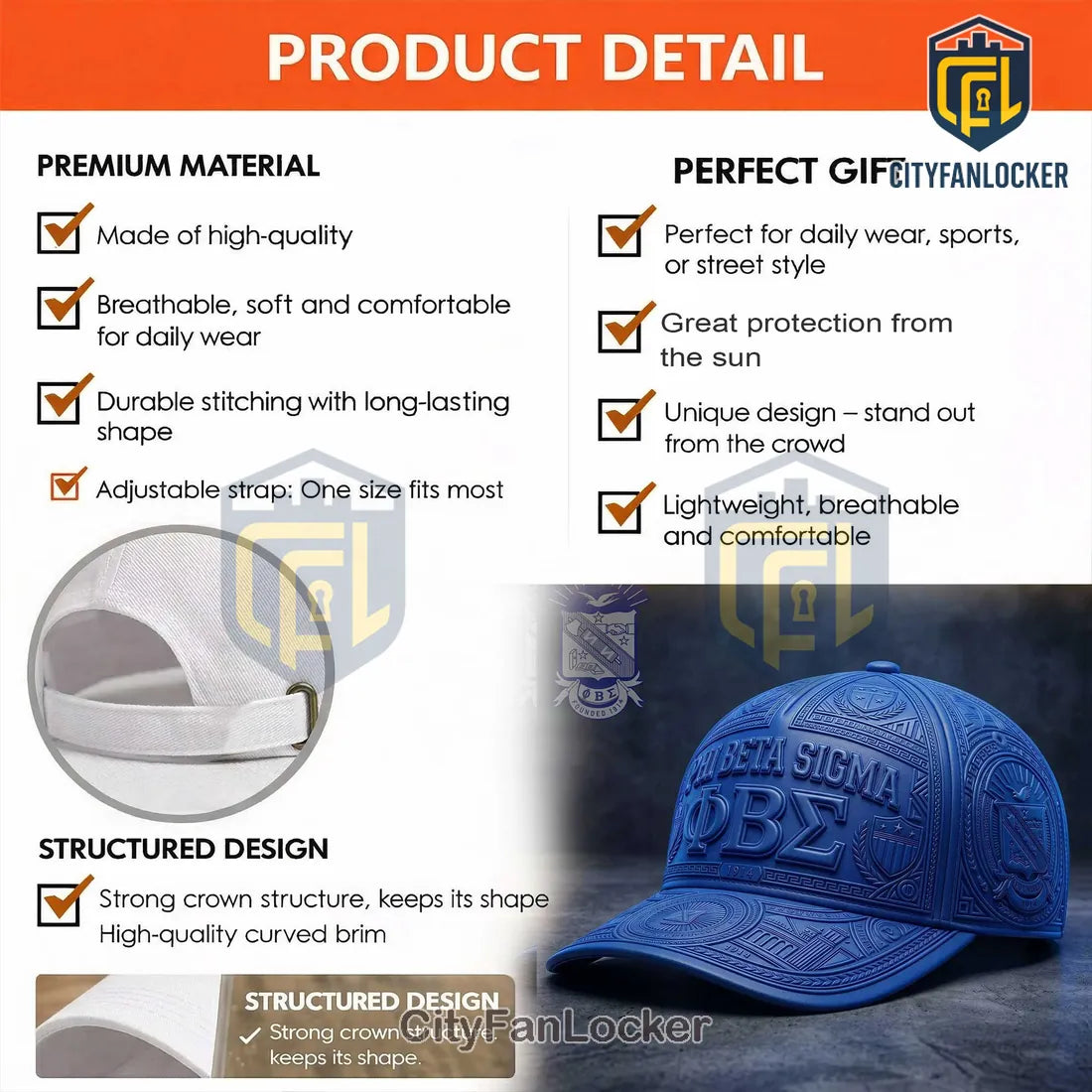 Phi Beta Sigma 1914 3D Embossed Leather Baseball Cap