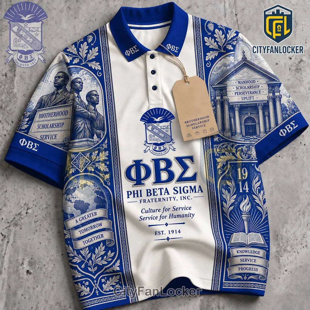 Phi Beta Sigma Blue White Fraternity Polo Shirt