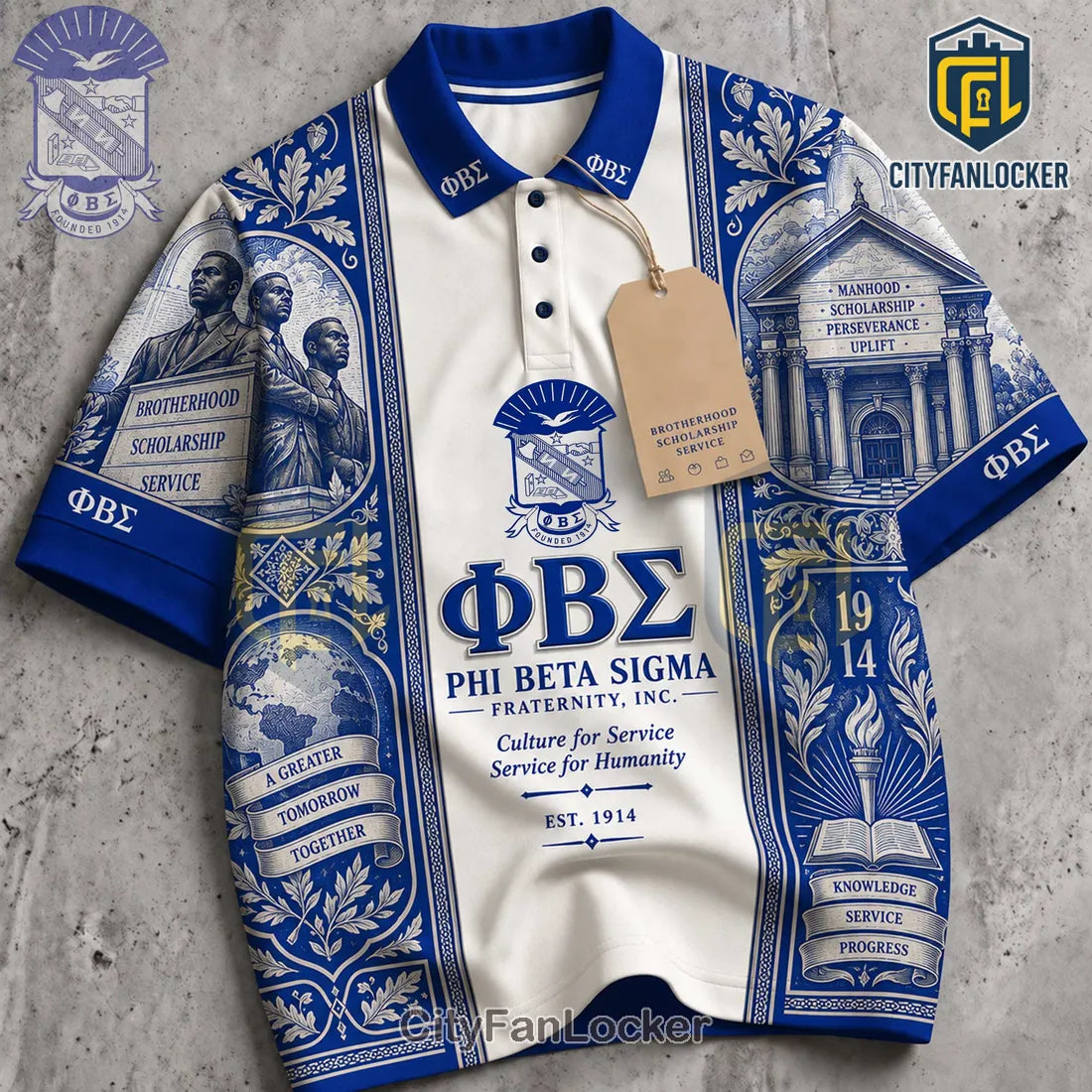 Phi Beta Sigma Blue White Fraternity Polo Shirt