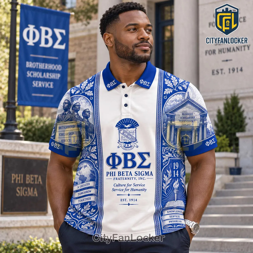 Phi Beta Sigma Blue White Fraternity Polo Shirt