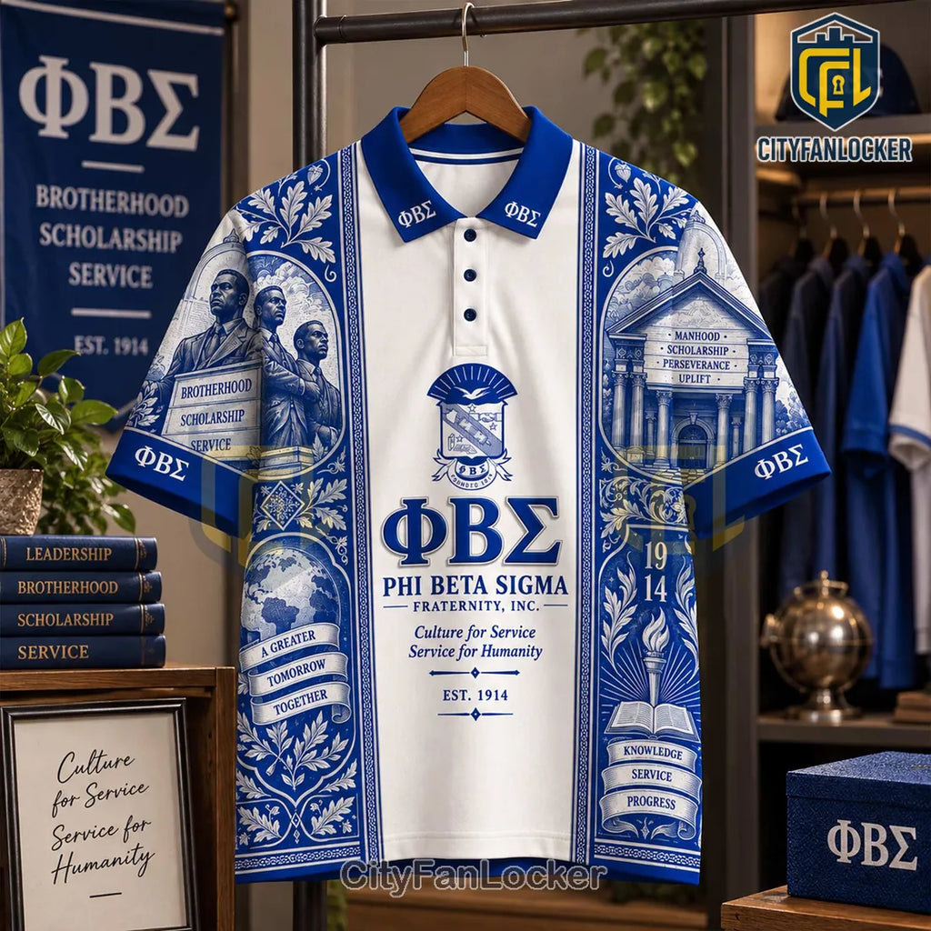 Phi Beta Sigma Blue White Fraternity Polo Shirt