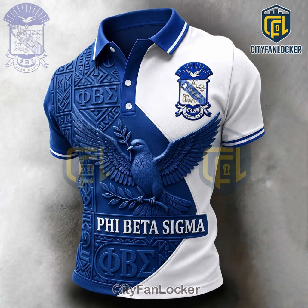Phi Beta Sigma Fraternity 1914 Crest and Dove Royal Blue Polo Shirt