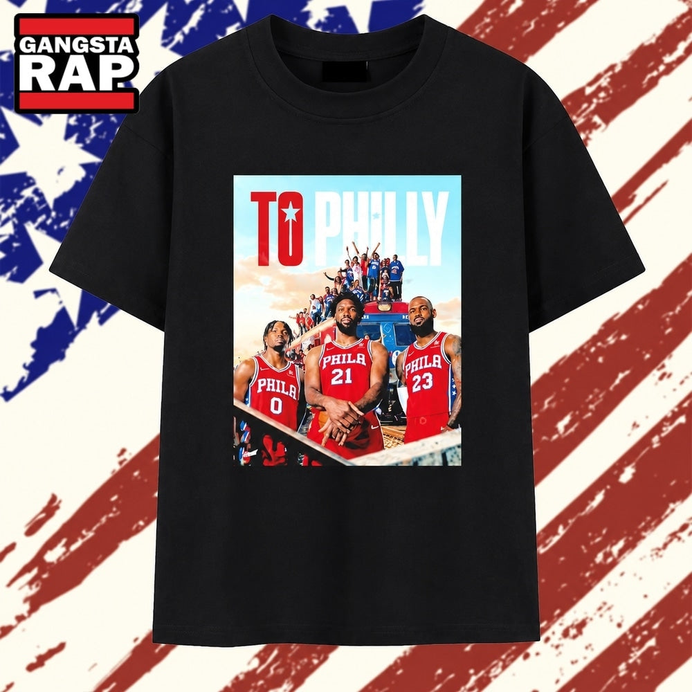 Philadelphia 76ers Joel Embiid LeBron James and Tyrese Maxey To Philly T Shirt