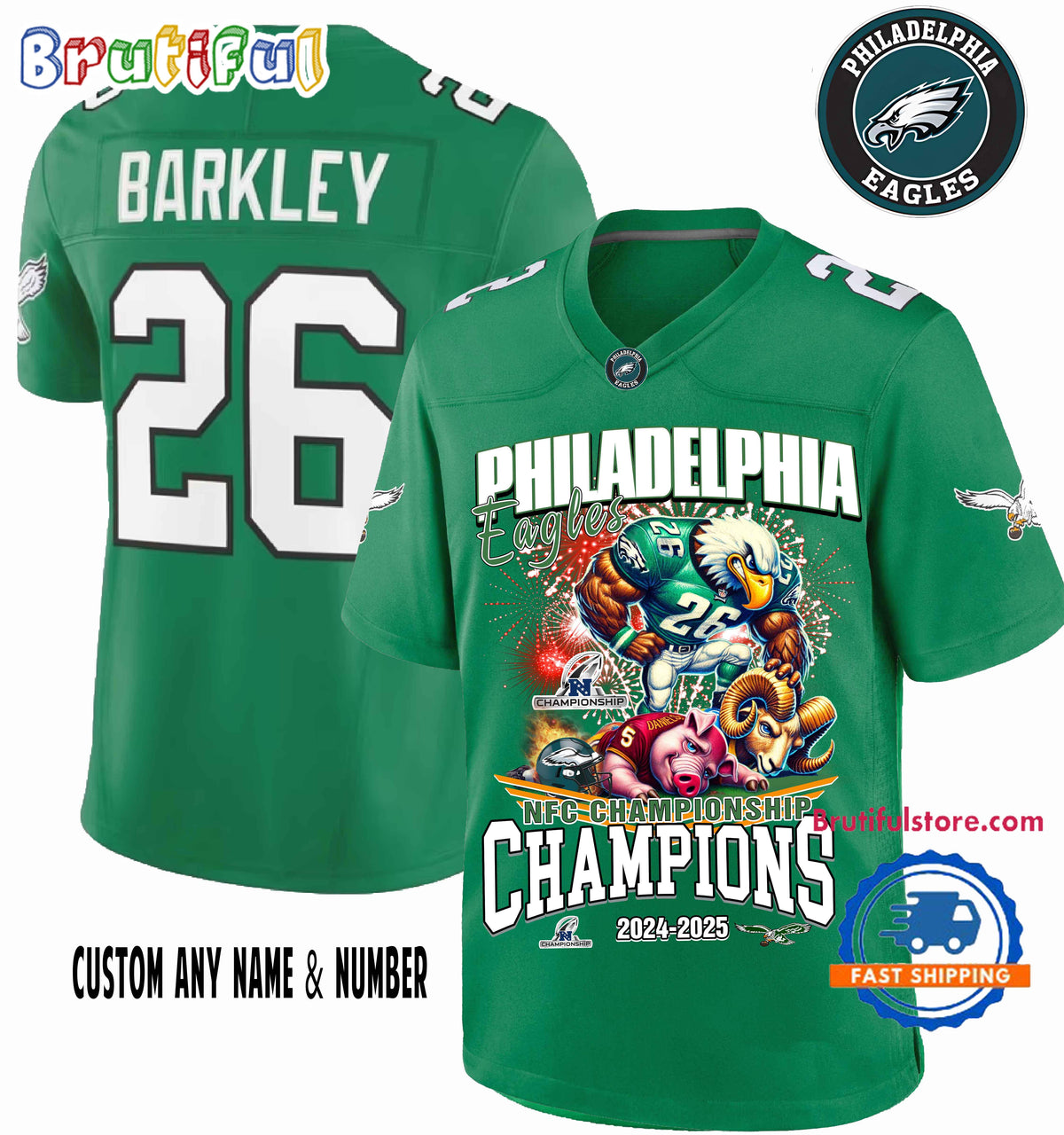 Philadelphia Eagles 2025 NFC Champions Football Jersey